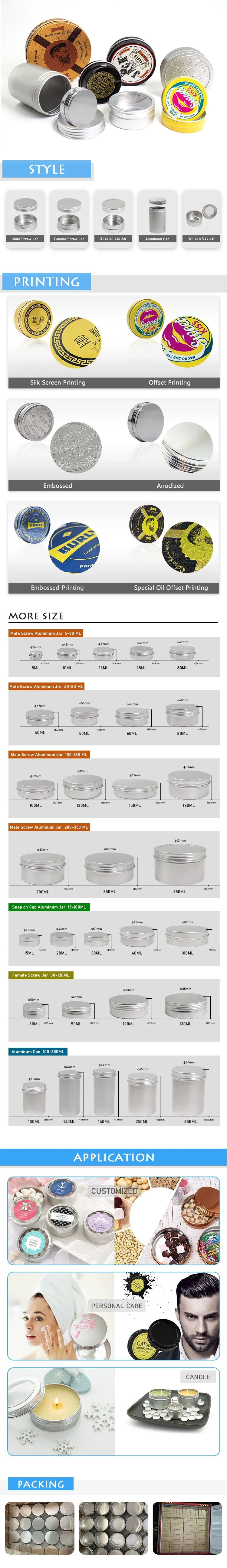 Manufacturer Aluminum Jar Aluminum Cosmetic Jar Aluminum Cream Jar Package