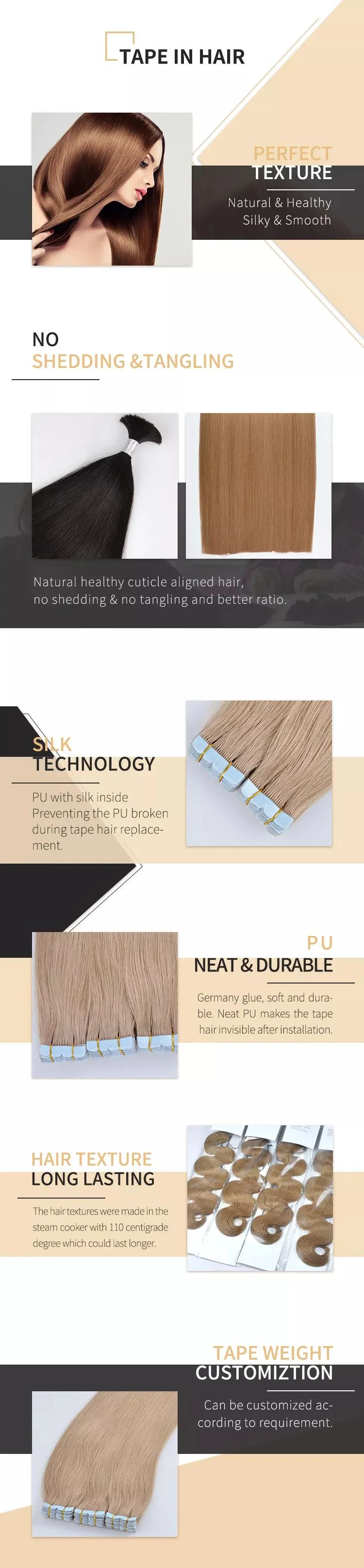 Tape Hair in Human Remy Hair Salon Double Drawn Hair Skin Weft Balayage Straight Hair